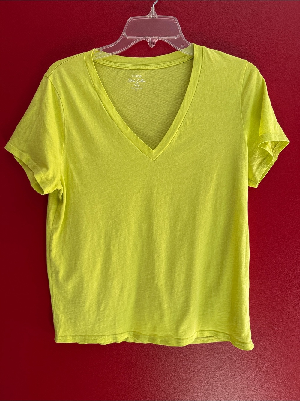 J. Crew V-Neck Slub Cotton Tee in Neon Yellow L